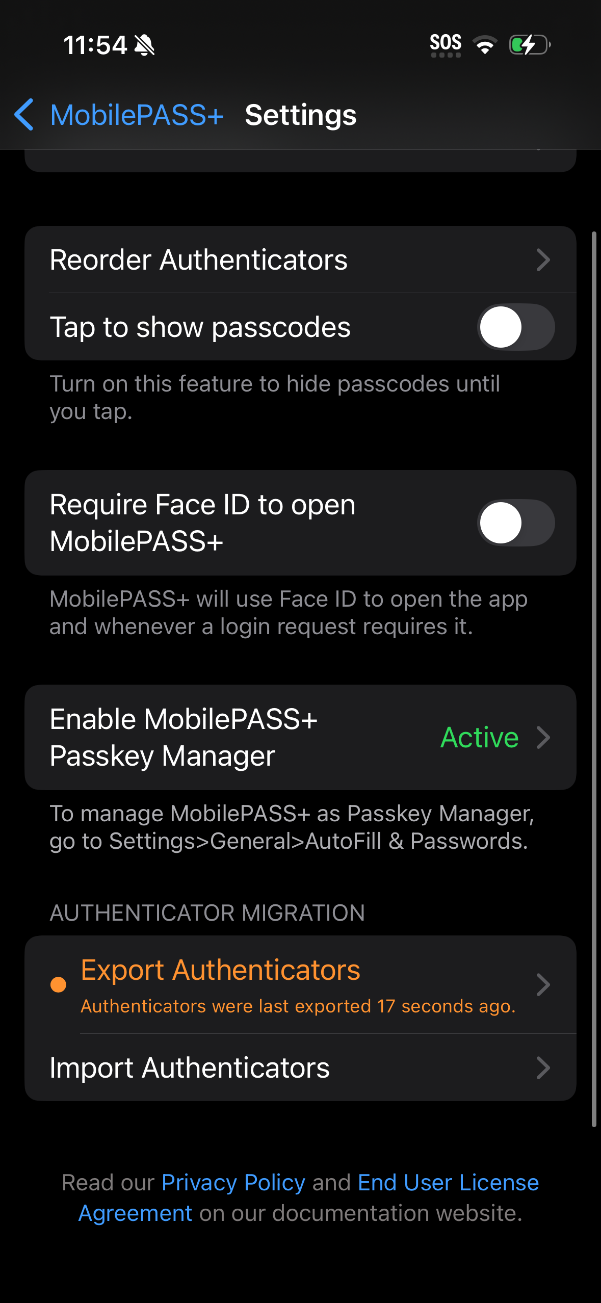 Indicator on Settings screen