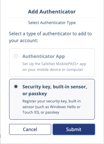 Authenticator selection