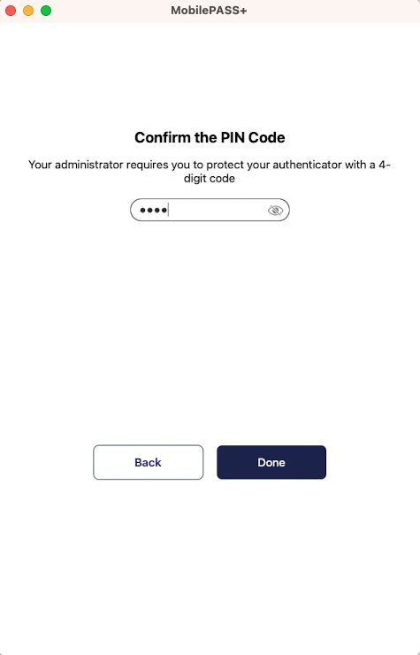 Confirm PIN code