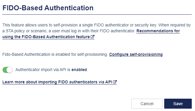 Authenticator import via API is enabled