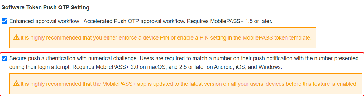 Secure push authentication with number matching