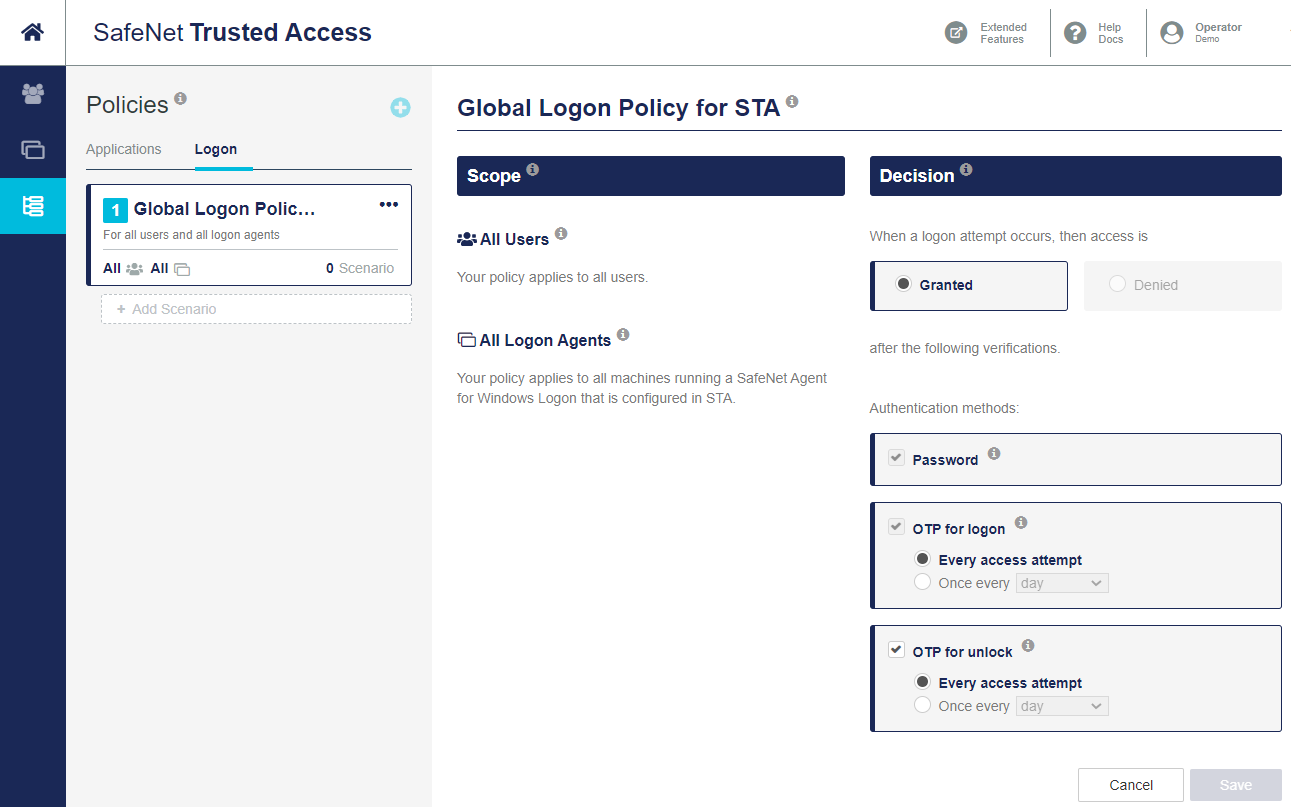 Logon policy in child vs